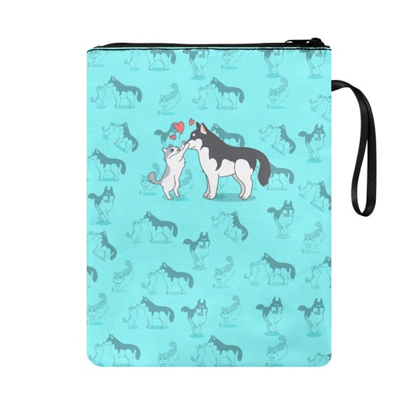 HELLHERO Book Sleeve Protector Pouch with Zipper Lightweight Polyester Protector Wrap Bag for Readers Stationery, Accessories 11.4 Inch X 8.66 Inch Huskies