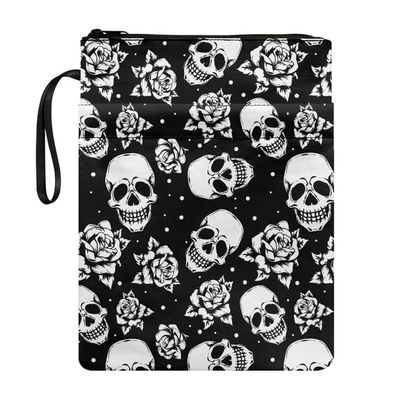 HELLHERO Book Sleeve Protector for Men, Book Carrying Case, Handle, Easy Carry Book Case for Notebook, Skull and Rose Print