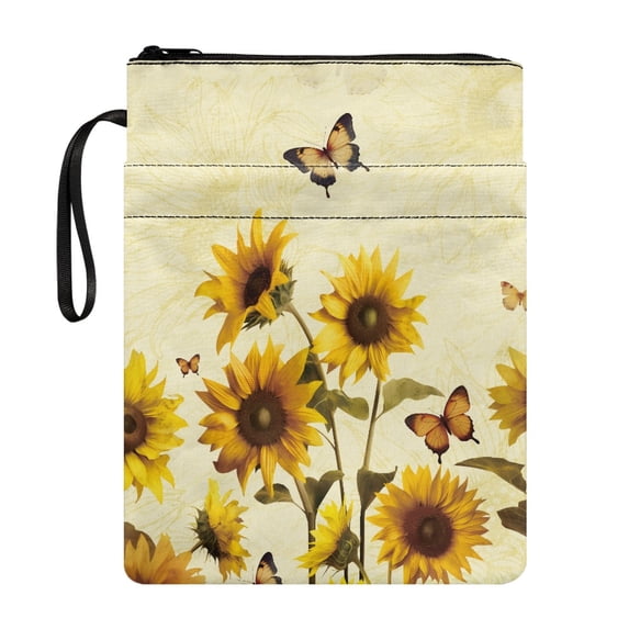 HELLHERO Book Sleeve Protector with Decorative Design for Women Zipper Bag Storage & Portability for Stationery, Accessories, Sunflowers