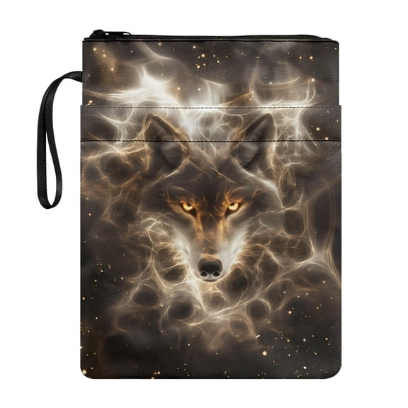 HELLHERO Book Sleeve with Decorative Design Handle Polyester Fabric Storage & Portability for Librarian Textbooks 11.42 x 8.66 Inch, Cosmic Wolf Aura