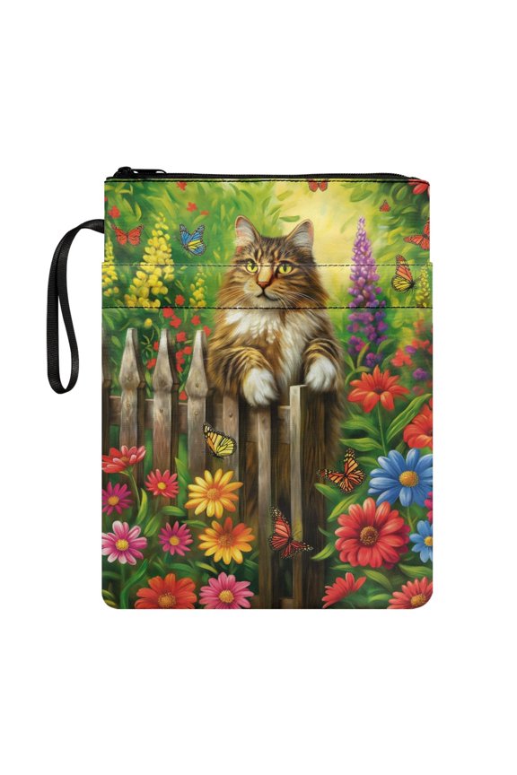 Books Sleeve, 1pcs Polyester Fabric Washable Book Cover Carrying Case for Hardcover Notebook Journal Textbooks Paperbacks, 11.42 x 8.66 Inch, Cat Butterfly