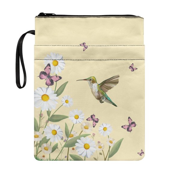 HELLHERO Books Sleeve, 1pcs Polyester Lightweight Book Storage Bag for Journals Planners Books, 8.66 x 11.42 Hummingbirds and butterflies