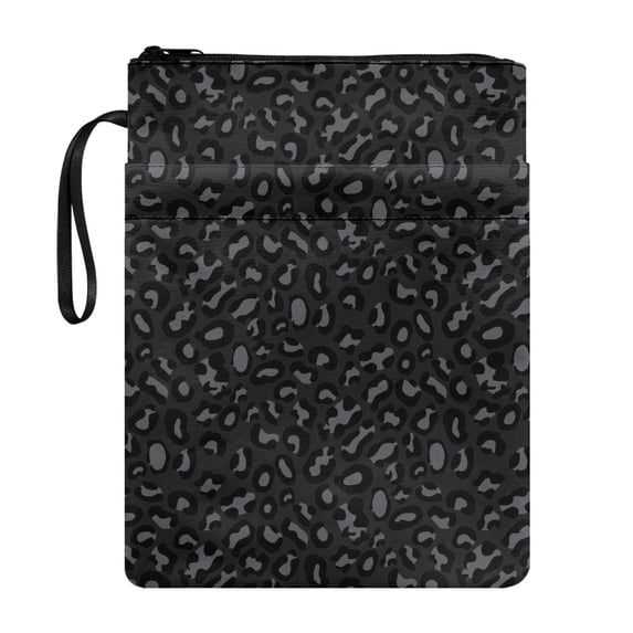 HELLHERO Books Sleeve Carrying Book Case Polyester Fabric Pocket Book Cover Carrying Case with Waterproof Storage & Portability, Black Leopard Print Tote