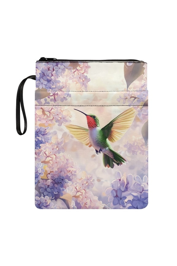 Books Sleeve Easy Carry Book Case Washable Book Storage Bag Book Protection with Carrying Book Case 11.42 x 8.66 Inch, Vibrant Hummingbird and Hydrangea Floral