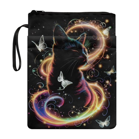 HELLHERO Books Sleeve for Reading Lovers, Easy Carry Book Case, Zipper, Protector Wrap Bag for Textbooks Paperbacks Bag, Psychedelic Cat
