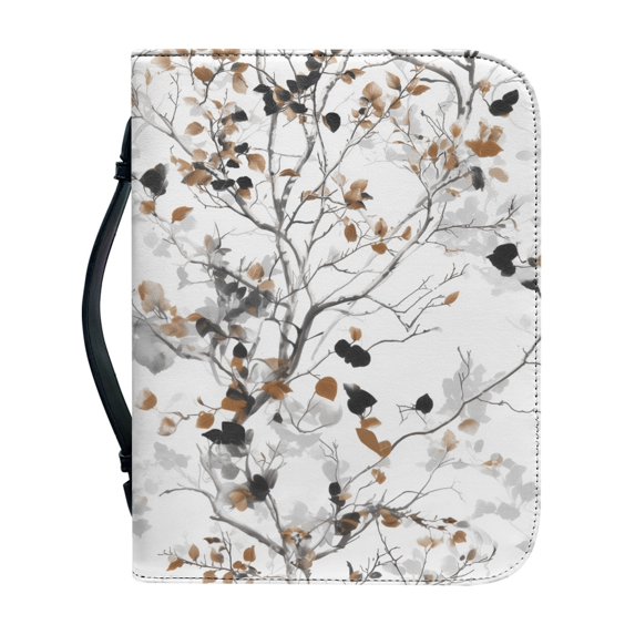 HELLHERO Branch Leaf Print Bible Cover for Prayer Outdoor Study, Zippered Pockets Bible Covers PU Leather Waterproof Church Bible Bag