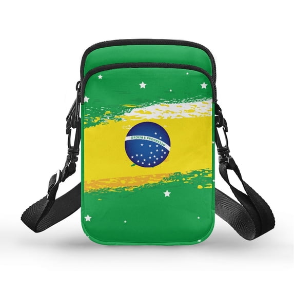 HELLHERO Brazilian Flag Design Sling Bag with 2 Layers for Outdoor Daily Use