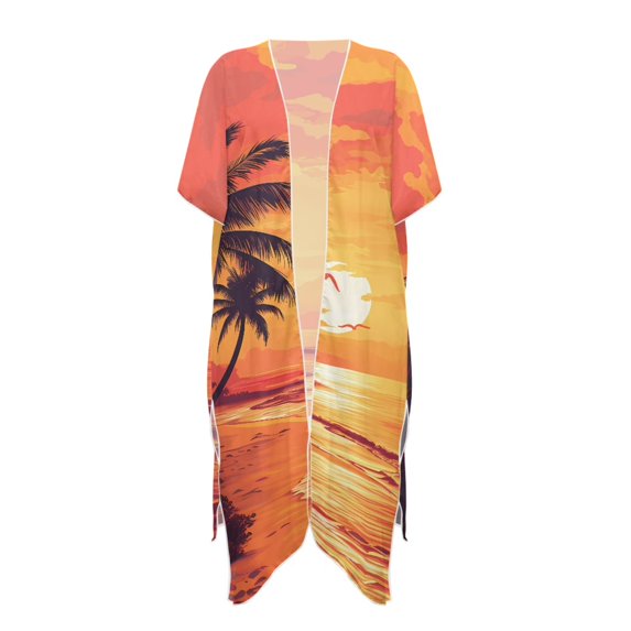 HELLHERO Breathable Bathing Suit Cover Up for Vacation High Quality Fabrics One Size Swim Coverup Sunset Palm