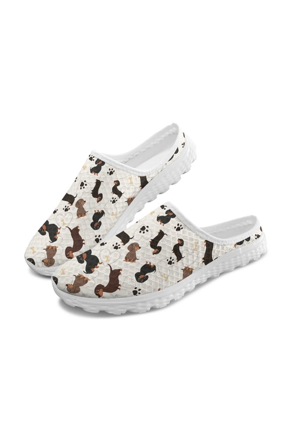 Breathable Breathable Mesh Slip On Mules for Summer Garden, Dog Paw Print Design Quick Dry Mesh Slip On Shoes with Anti-Slip