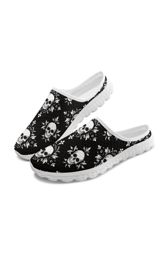 Breathable Mesh Slip On Clogs, Skull Floral Anti Odor Anti-Slip Mesh EVA Clogs for Outdoor Summer Indoor