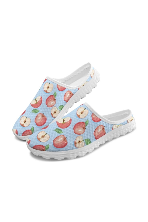 Breathable Mesh Slip On Shoes for Summer Indoor Outdoor, Convenient Mesh EVA Half Drag Shoes, Red Apple Slice