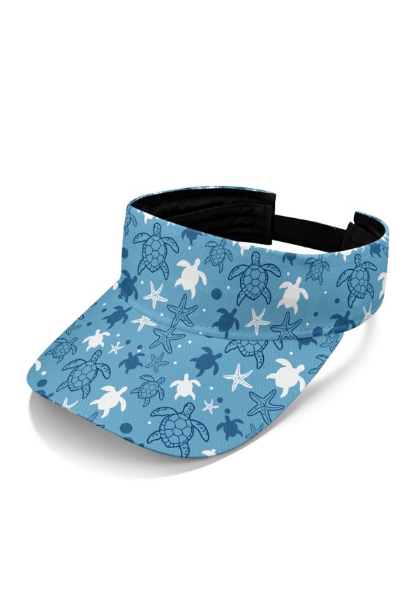 Breathable Open Top Visor Hat for Beach Running, Polyester Fabric Adjustable Sun Visor Cap, Sea Turtle and Starfish Design