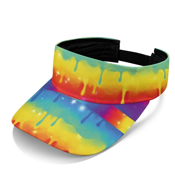 HELLHERO Breathable Open Top Visors for Running Travel, Polyester Fabric Lightweight Sun Visor Cap, Rainbow Paint Drip