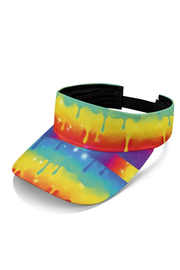 Breathable Open Top Visors for Running Travel, Polyester Fabric Lightweight Sun Visor Cap, Rainbow Paint Drip