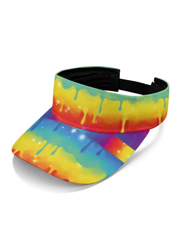 Breathable Open Top Visors for Running Travel, Polyester Fabric Lightweight Sun Visor Cap, Rainbow Paint Drip