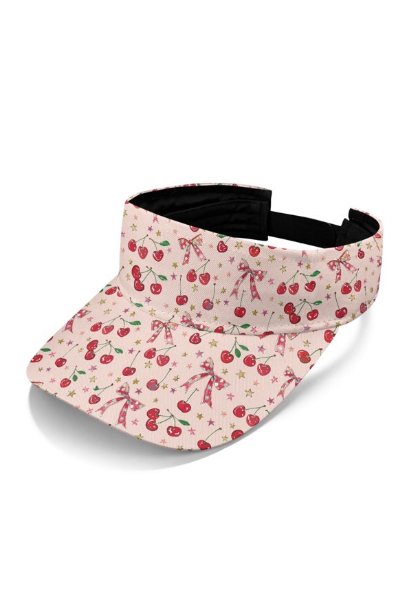 Breathable Polyester Fabric Sports Visor for Hiking Fishing, Comfortable UV Protection Open Top Sun Visor, Cherry Bow Pattern