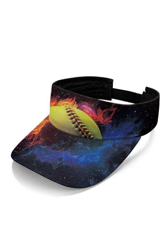 Breathable Polyester Fabric Sun Visor Cap for Camping Summer, Adjustable Strap Empty Top Design Sports Visor Hat, Custom Flaming Softball Galaxy
