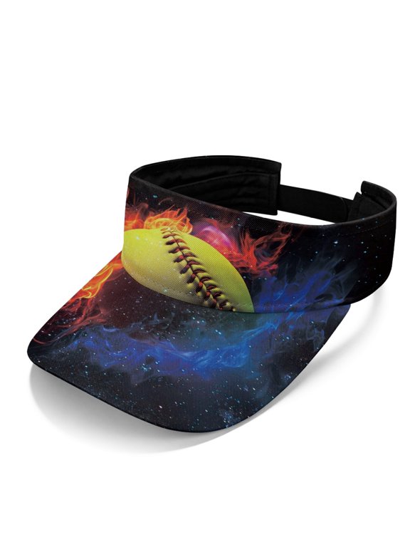 Breathable Polyester Fabric Sun Visor Cap for Camping Summer, Adjustable Strap Empty Top Design Sports Visor Hat, Custom Flaming Softball Galaxy