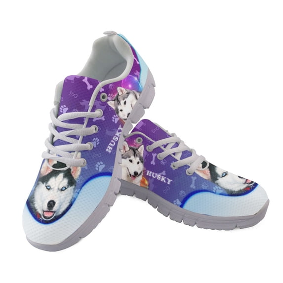 HELLHERO Breathable Running Shoes for Hiking Travel, Mesh Casual Soft Running Sneakers, Husky Dog Print