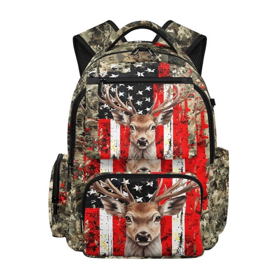 HELLHERO Breathable School Bag for Travel Back to School, 600D Polyester Large Capacity Bookbag, US Flag & Deer