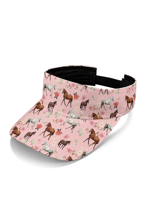 Breathable Sports Visor Hat for Pool Tennis, Polyester Fabric Adjustable Sun Visor Hat, Horse Rose Pattern