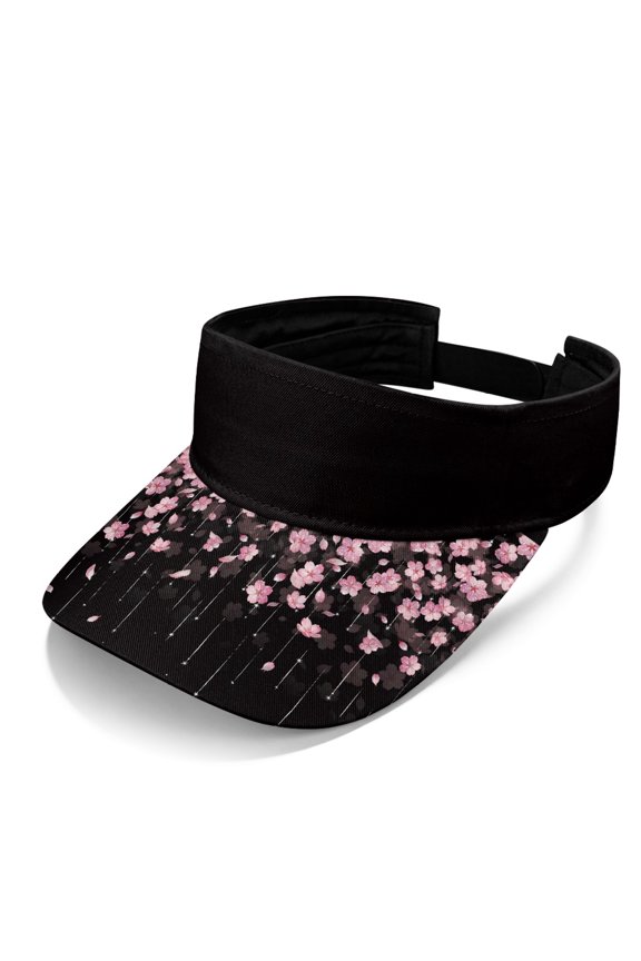 Breathable Sun Visor Cap for Walking Running, Polyester Fabric Empty Top Design Sun Visor Hat, Cherry Blossoms