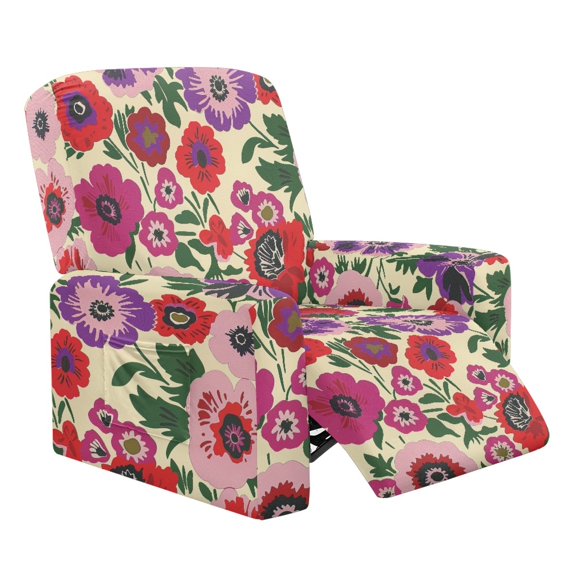 HELLHERO Bright Floral Pattern Recliner Chair Cover with Brushed, 4 Pcs Recliner Cover with Stain Resistant Washable Recliner Slipcovers for Pet Kids Single Seat