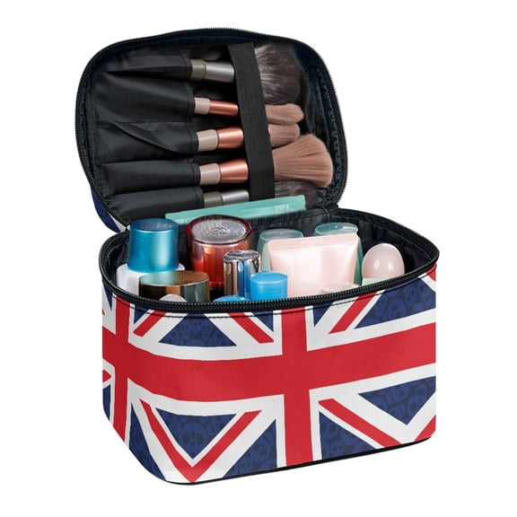 HELLHERO British Flag Pattern Makeup Bag Organizer Polyester Portable and Durable Brush Holders Effortless Organization with Brush Slots