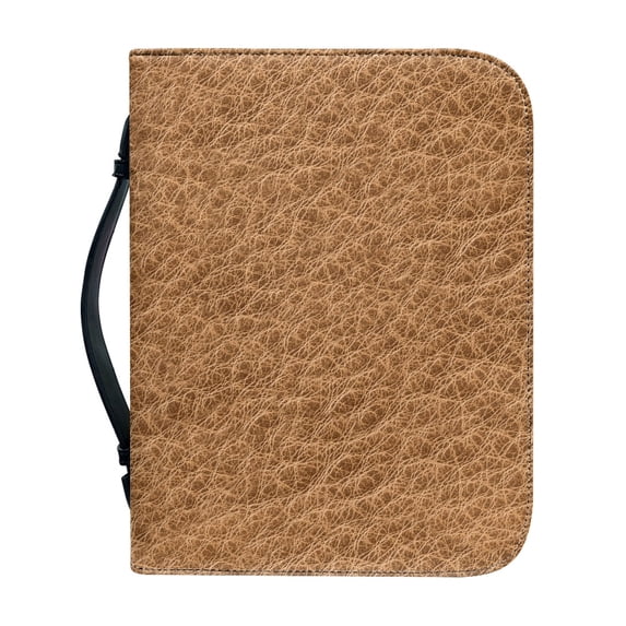 HELLHERO Brown PU Leather Bible Cover with Handle, Protective Carrying Case Bag for Church, Outdoor Prayer and Scripture Study