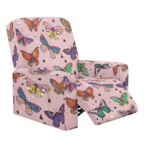HELLHERO Brushed 4 Pieces Reclining Sofa Cover for Pet, Polyester Spandex Anti Scratch Recliner Slipcover for Home, Colorful Butterfly Pattern
