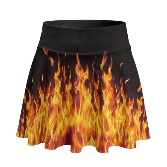 HELLHERO Built-in Shorts Athletic Skorts, Flaming Fire Print 2 Side Pockets High Waisted Tennis Skort for Yoga Golf Outdoor Sports