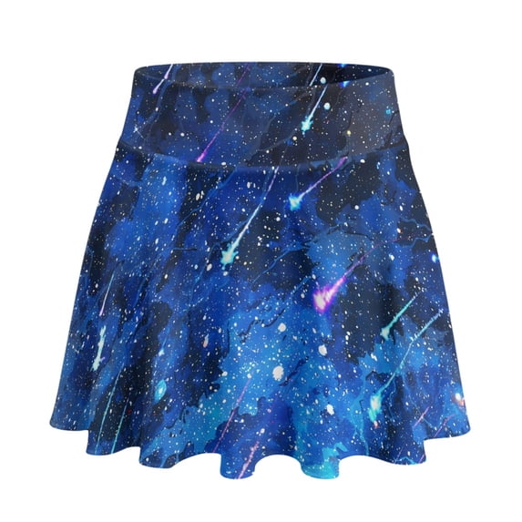HELLHERO Built-in Shorts Golf Skirts for Yoga Pickleball, Colorful Meteor Pattern Polyester Spandex 2 Side Pockets Tennis Skirts for Women Workout