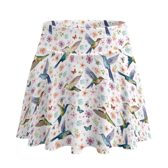 HELLHERO Built-in Shorts Tennis Skirt, Hummingbird Floral Print 2 Side Pockets Lightweight Women's Golf Skirt for Party Pickleball Yoga