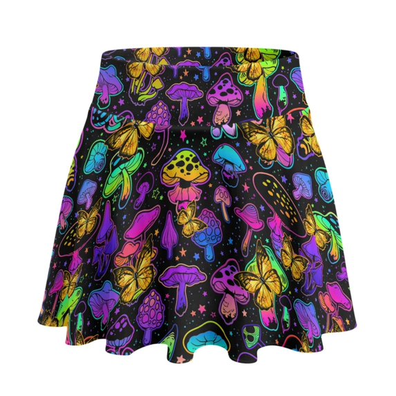 HELLHERO Built-in Shorts Women's Athletic Skorts, Colorful Mushroom Pattern 2 Side Pockets with Pockets Tennis Skirt for Yoga Party Golf