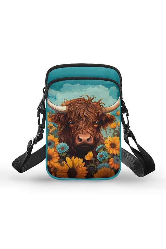 Bull Flower Field 2 Layers Shoulder Bags Polyester for Adult