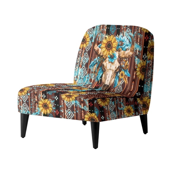 HELLHERO Bull Skull Sunflower Armless Accent Chair Cover with Anti Scratch, Elastic Bottom Soft Washable Slipcover for Home Bedroom and Conferences