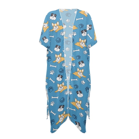 HELLHERO Bulldog Bone Pattern Long Kimono Swimsuit Cover Up High Quality Fabrics Casual Free Size Bikini Cover Up for Women