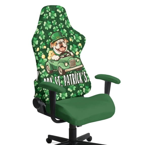 HELLHERO Bulldog Clover Design Universal Gaming Chair Cover with Armrest Cover for Home Office, Removable Anti-Scratch 4 Piece Gaming Chair Seat Cover with Armrest Covers