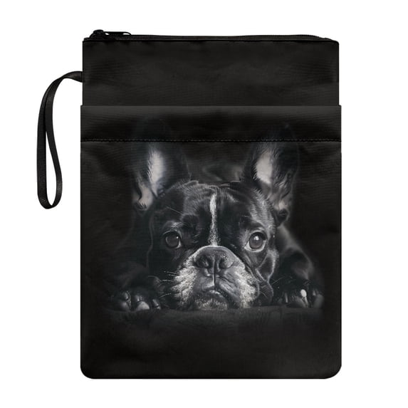 HELLHERO Bulldog Pattern Polyester Book Cover Sleeve for Librarian - Gift Bag for Textbooks Handle, 8.66 x 11.42