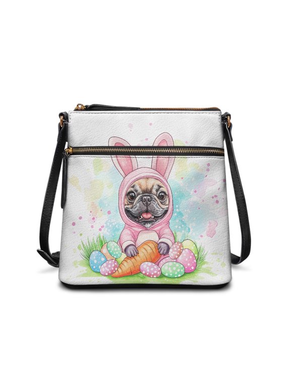 Bunny Dog Easter Satchel Bag, Adjustable Strap PU Leather Shoulder Crossbody Bag Waterproof Fashion Sling Bag for Short Trips Dating