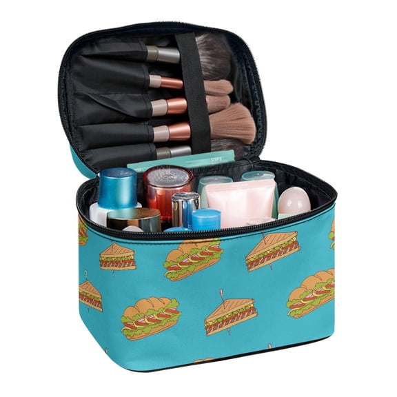 HELLHERO Burger Sandwich Cosmetic Organizer Bags with Brush Slots Makeup Travel Case Desktop Home Offices