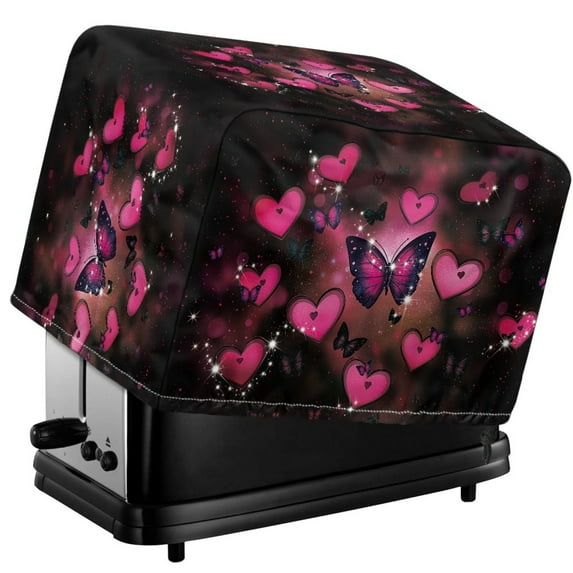 HELLHERO Butterflies Heart Print Toaster Dust Cover for Kitchen, 2 Slice Adjustable Small Appliance Protector with Drawstring, Waterproof Toaster Oven Cover