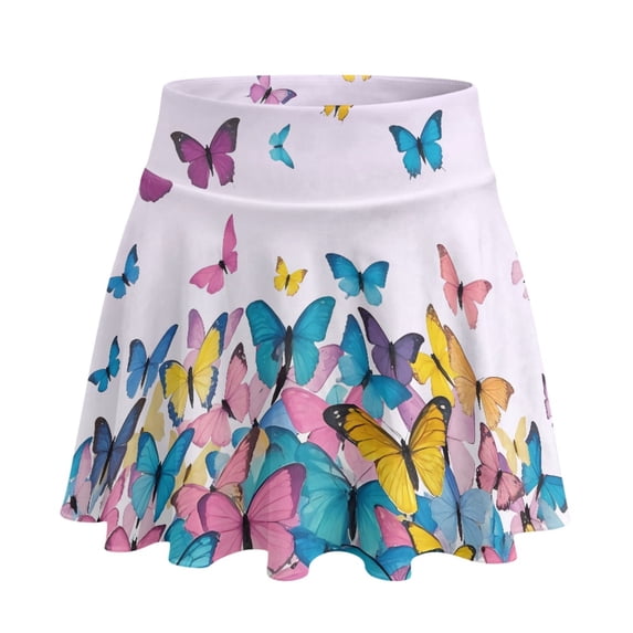 HELLHERO Butterfly Built-in Shorts Tennis Skirt, 2 Side Pockets Built-In Safety Shorts Polyester Spandex Athletic Skort for Yoga Golf Outing