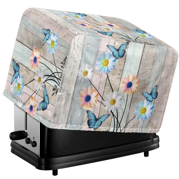 HELLHERO Butterfly Daisy Print Toaster Dust Cover, 4 Slice Old Wooden Adjustable Small Kitchen Appliance Cover, Waterproof Bread Machine Protector