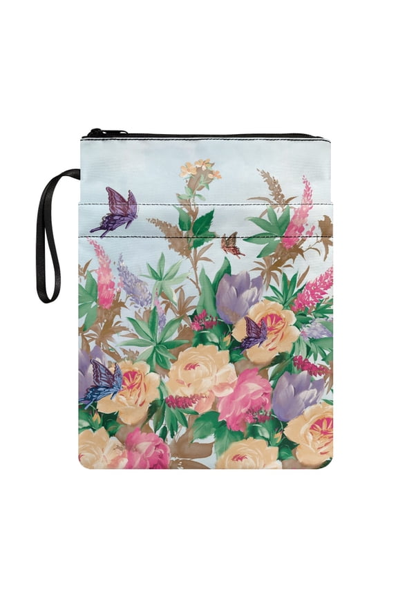 Butterfly Floral Art Bible Case Bag Polyester Book Storage Bag Book Cover Carrying Case with Decorative Design Book Sleeve Carrying Book Case