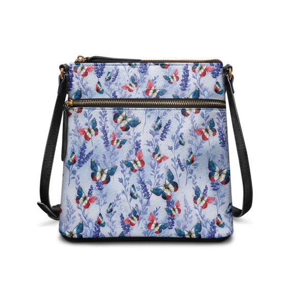 HELLHERO Butterfly Floral Durable Shoulder Crossbody Bag for Travel Daily, Adjustable Shoulder Strap Water-Resistant Sling Bag Waterproof Ladies Crossbody Bag