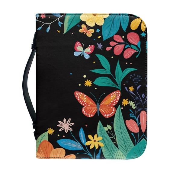 HELLHERO Butterfly Floral PU Leather Bible Covers, Large Capacity Portable Church Bible Bag for Adults and Unisex Christian Prayer