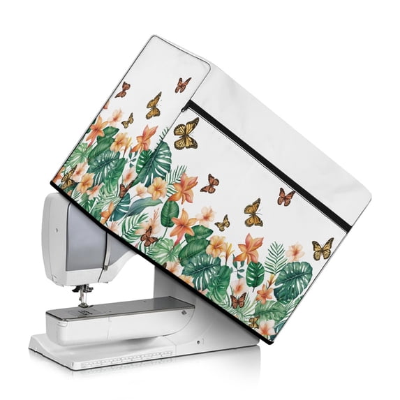 HELLHERO Butterfly Floral Sewing Machine Protector Cover with Pockets for Extra Accessories Stylish Zipper Storage Pockets