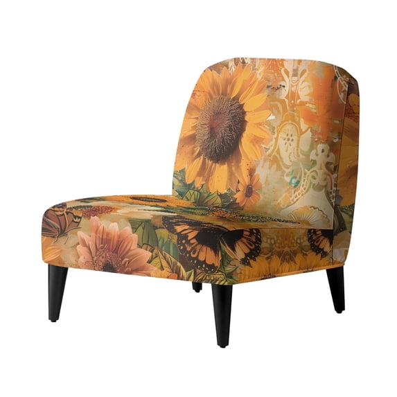 HELLHERO Butterfly Flower Armless Accent Chair Soft Slipcover, Stain Protection Elastic Bottom Armless Accent Chair Protector for Home Dining Room