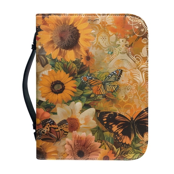HELLHERO Butterfly Flower Bible Covers, Large Capacity PU Leather Church Bible Bag for Prayer Christian Prayer, Multi-Pockets Bible Cover Carrier Carrying Organizer Bag